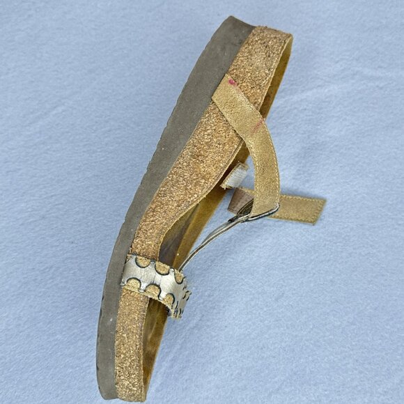 NAOT Aspen Leather Sandals Wedge Cork Gold Metallic Rhinestones EU 38 US 7 - 7.5 - Picture 8 of 16